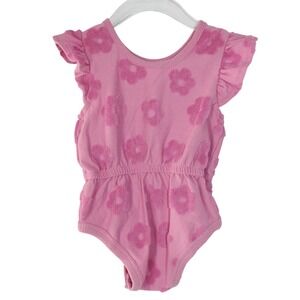 PL Baby Pink Floral Ruffle Bodysuit Romper 6M Baby Girl Terry Cloth